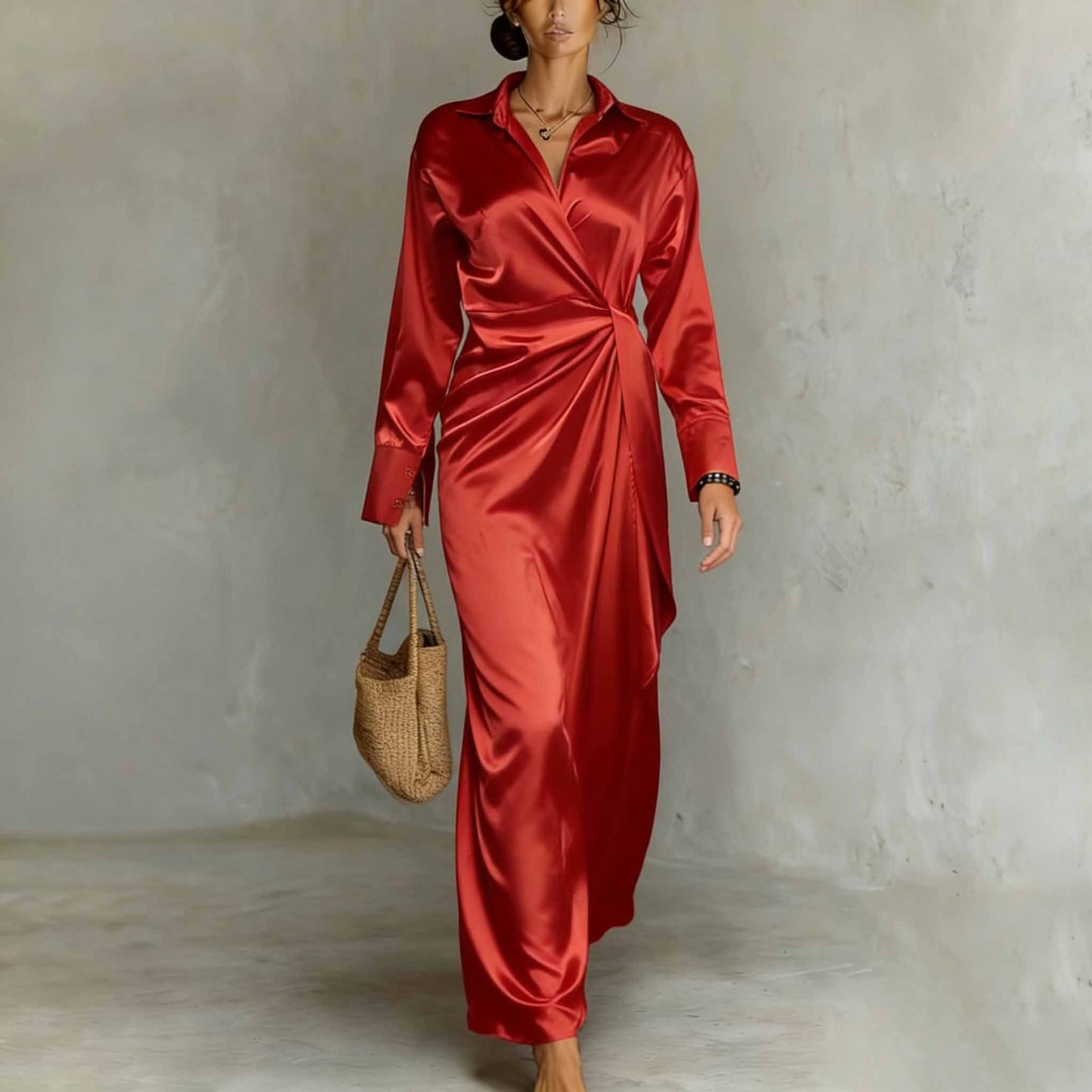 Womens High-waisted Satin Dress