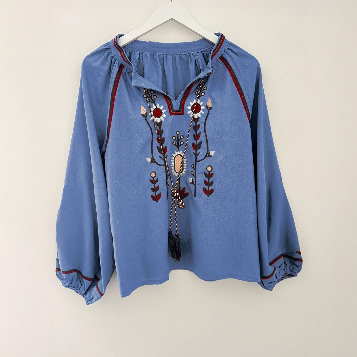 Women's Round Neck Embroidered Casual Chiffon Shirt