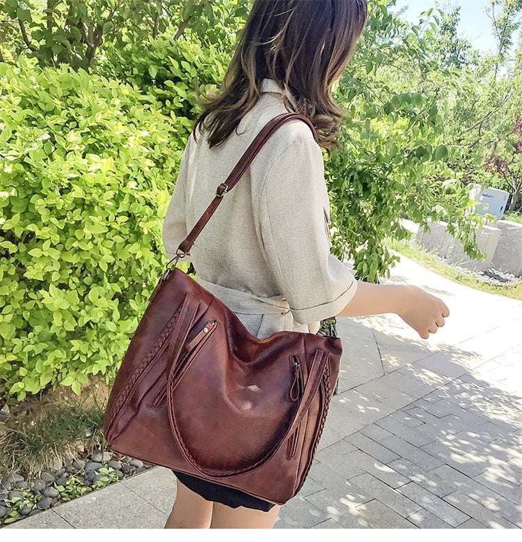 Tote bag large-capacity stitching soft leather shoulder bag