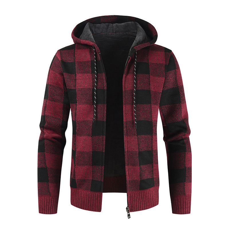 Men's velvet padded cardigan hooded sweater