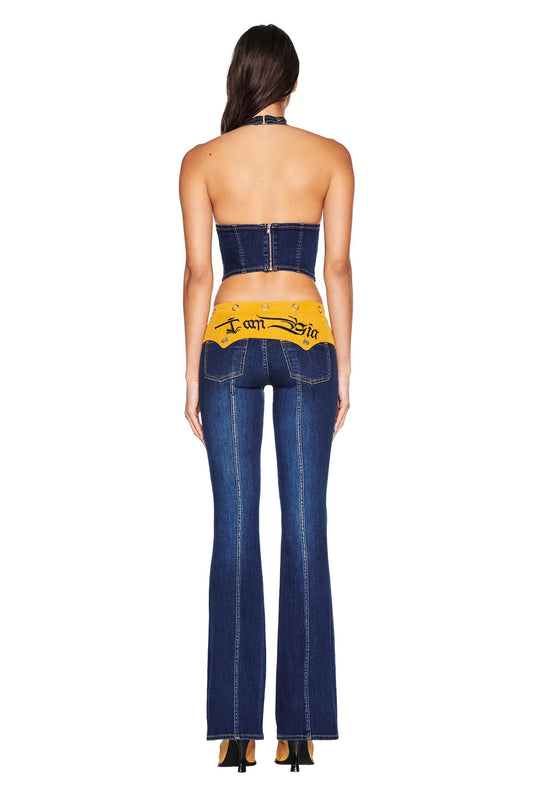 Corduroy Patchwork Denim Neck For Women