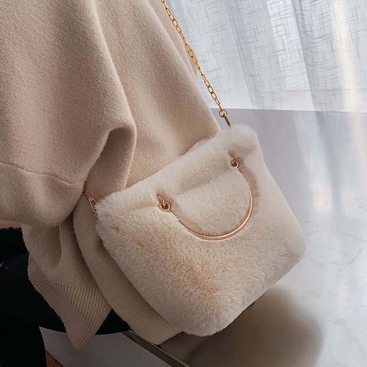 Fashion chain Plush straddle shoulder bag