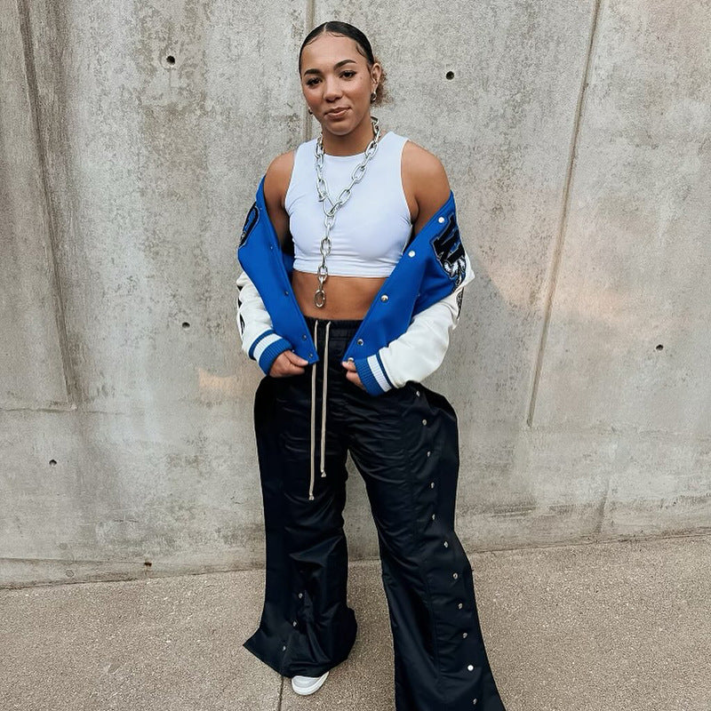 High Waist Breathable Breasted Loose Cargo Pants