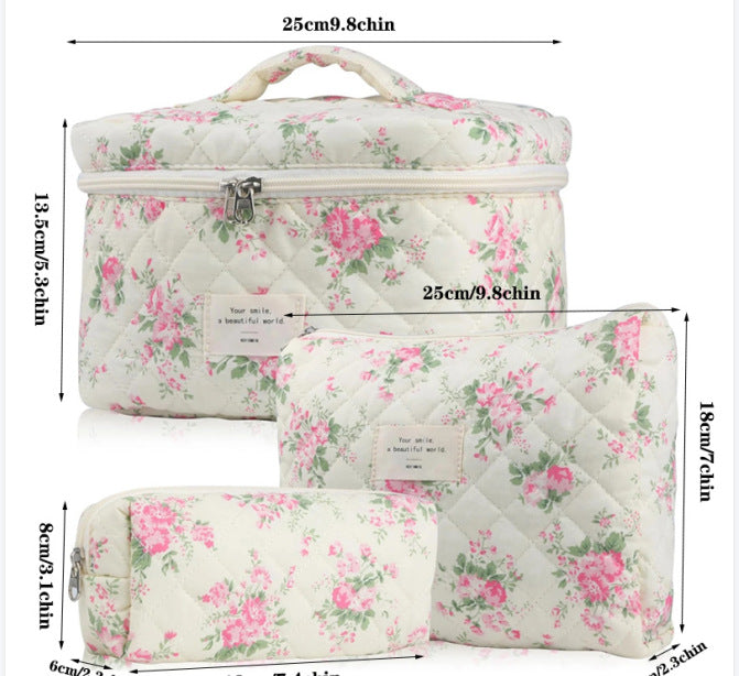 Small Floral Storage Portable Cosmetic Bag Large Capacity