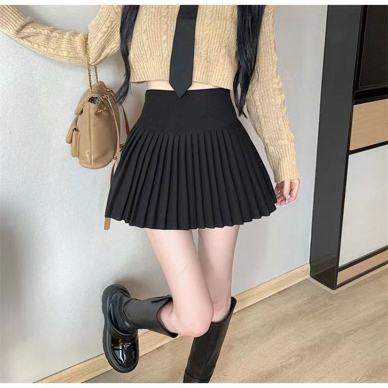 New Preppy Style Lined Four Seasons Hot Girl Pleated Skirt