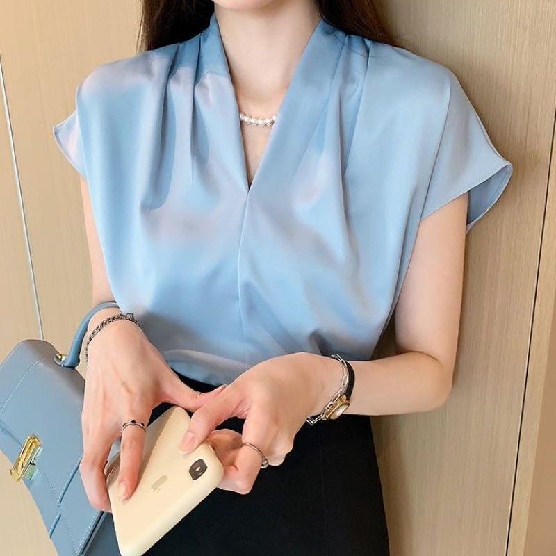 French Summer Acetate Satin High-grade Short-sleeved Shirt