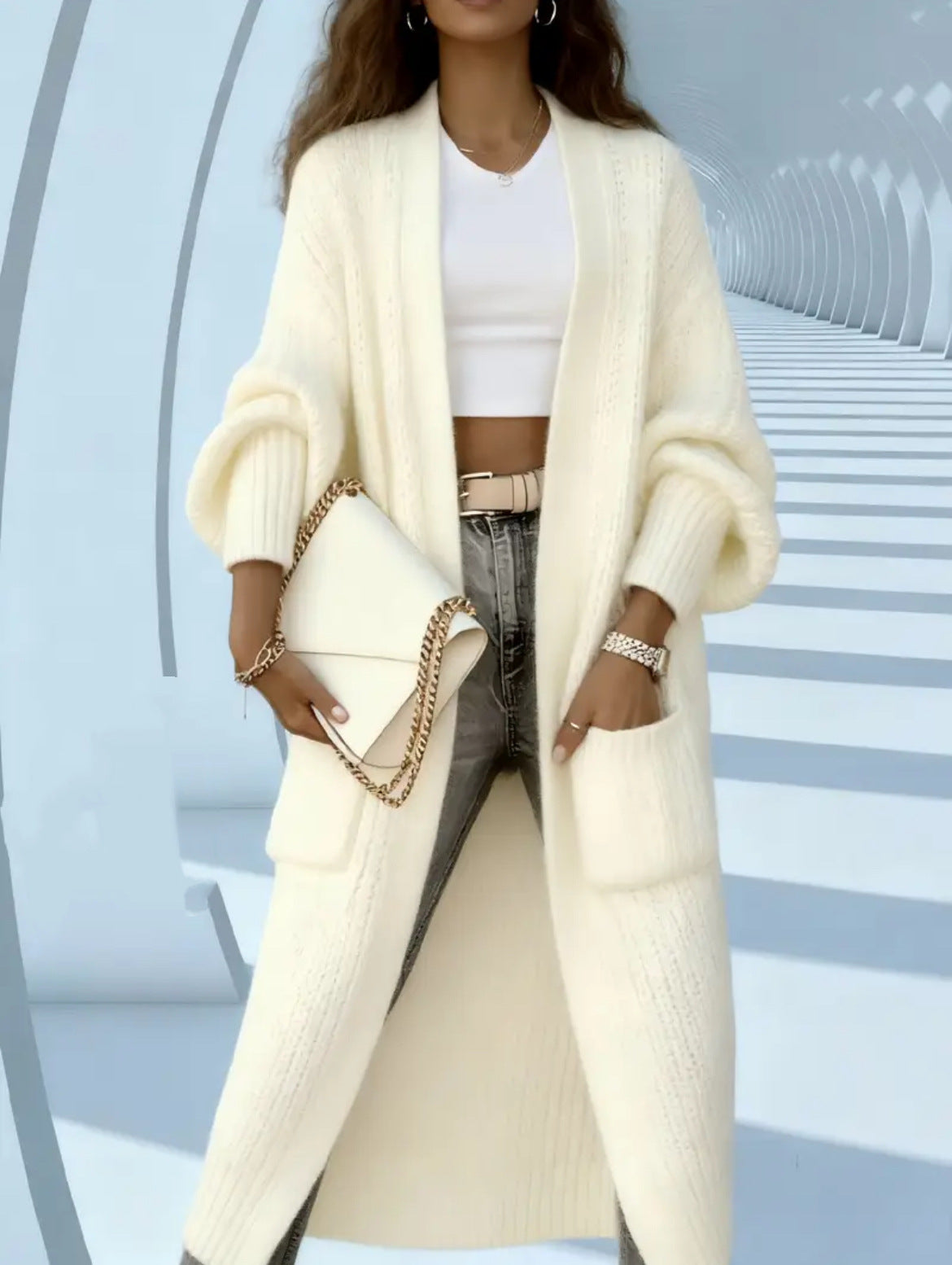 Simple Relaxed Fit Knee Length Long Sleeve Womens Coat