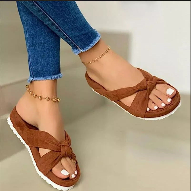 Light Foam Platform Suede Bow Casual Slippers
