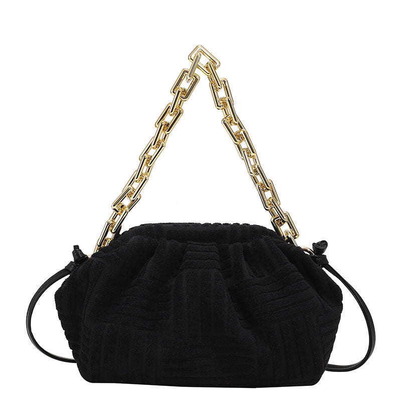One Shoulder Chain Pleated Cloud Bag