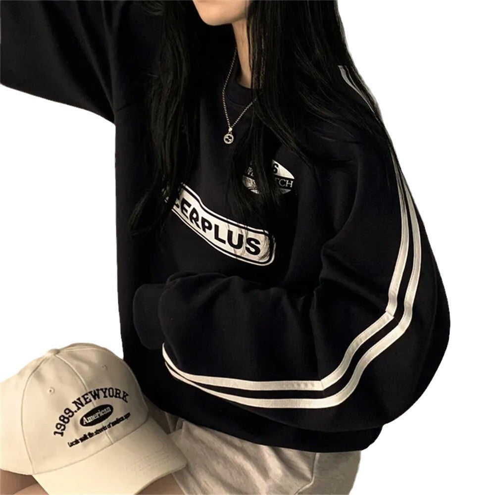 Sort doven chic koreansk stil striktrøje med rund hals