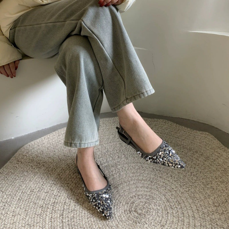 Womens Silver Sequin French-style Pumps For Outdoor Wear