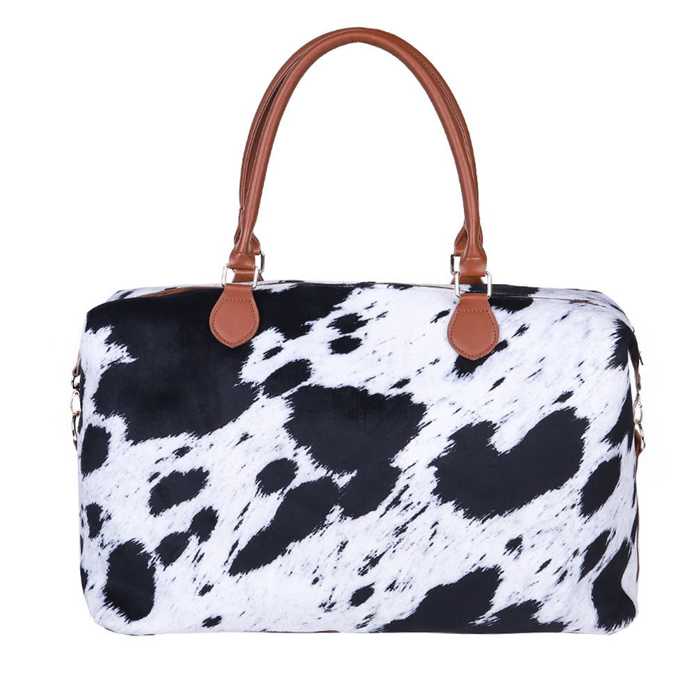 Women's Fashion Leopard Print Black And White Check Handbag Travel Bag