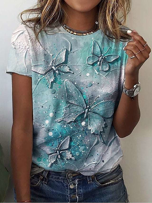 Cute Owl Pattern 3D Printed Round Neck Short Sleeve