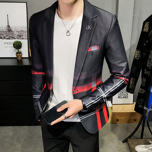 Fashion Personality Plaid Men's Stitching Casual Long Sleeve Suit