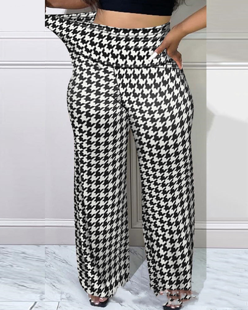 New European And American Thousand Bird Checker High Waist Pants