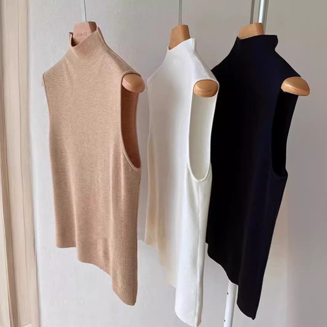 Alsidig halv-høj krave strikket vest camisole dametop