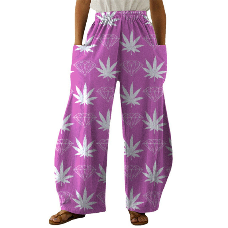 New Printed Wide-leg Pants Flower And Bird Loose Casual Wide-leg Trousers