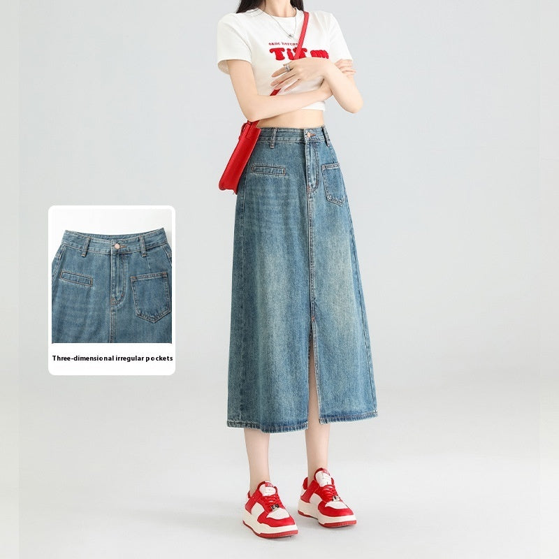 Irregular Denim Slit Skirt Female Pear Shapes