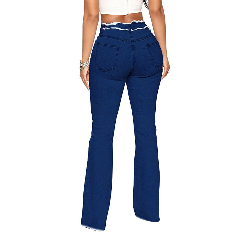 Råkant Jeans til Kvinder i Plus Size, Vasket med Frynser