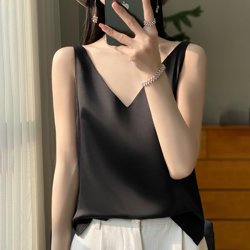 Sling Vest Inner Match Satin Silky Base Loose Sleeveless Top