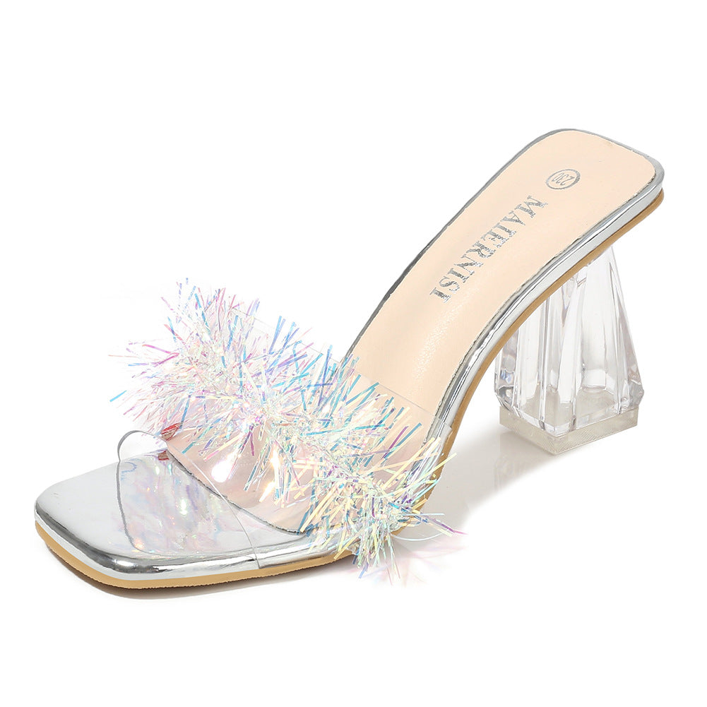 Color personality chunky heel sandals