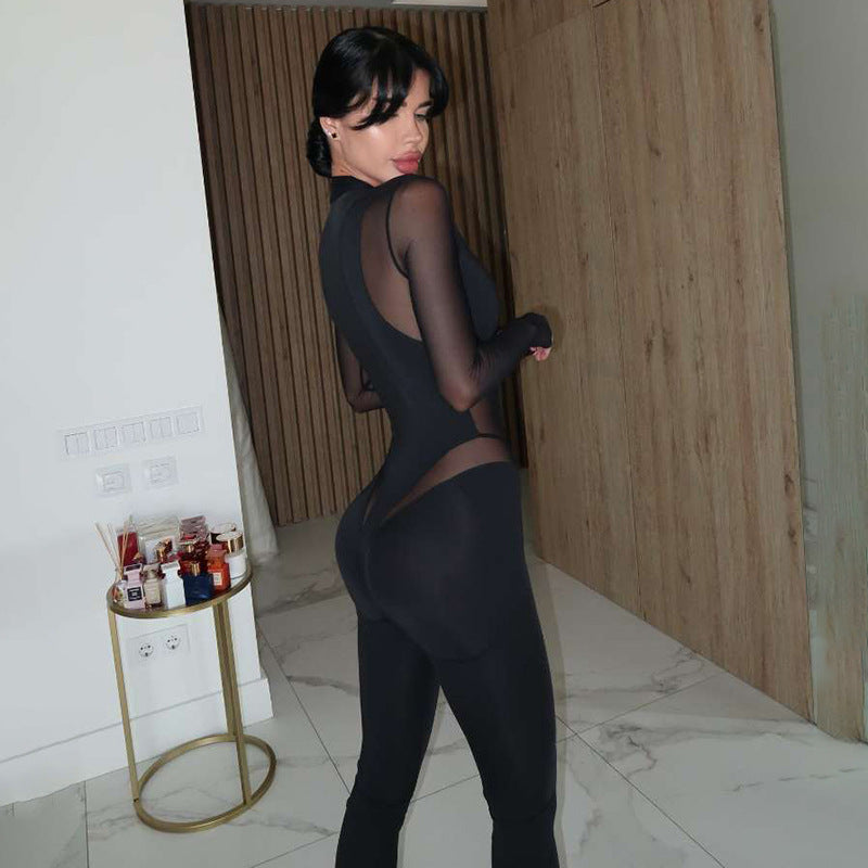 Women's Slim Fit Zip-Up Solid Color Long Sleeve Jumpsuit