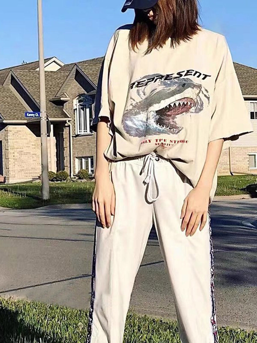 Shark Print Washed Short Sleeve