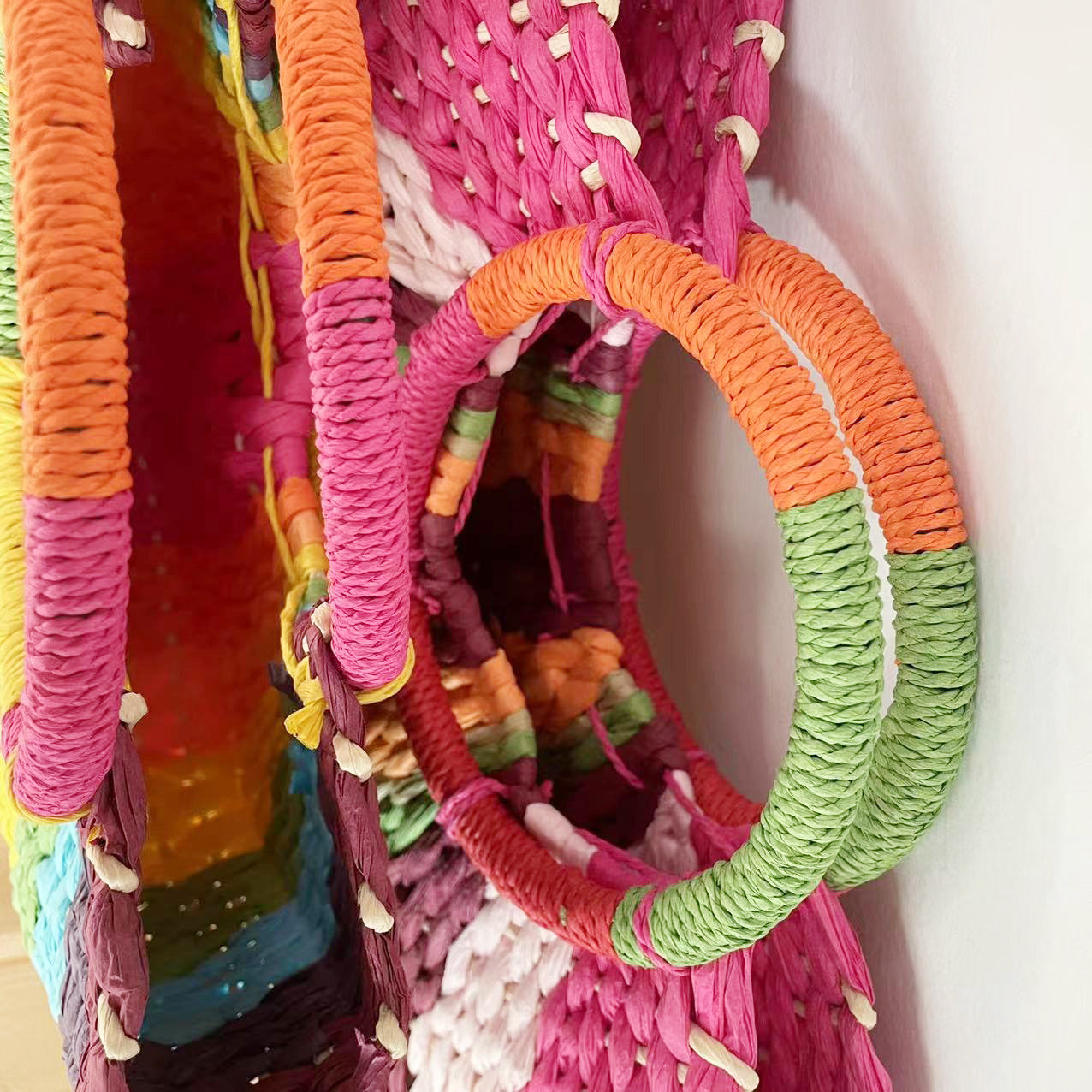 Color Contrast Moon Woven Straw Bag