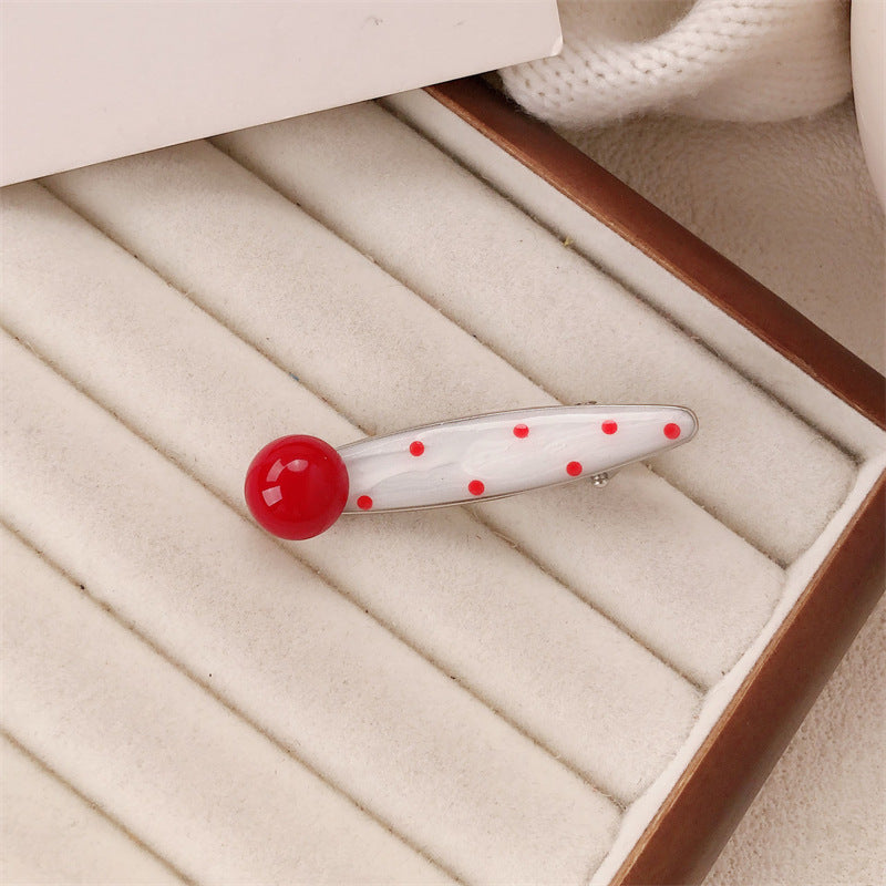 Red Stereo Love Heart-shaped Hairpin French Retro Dots Willow Leaf Clip