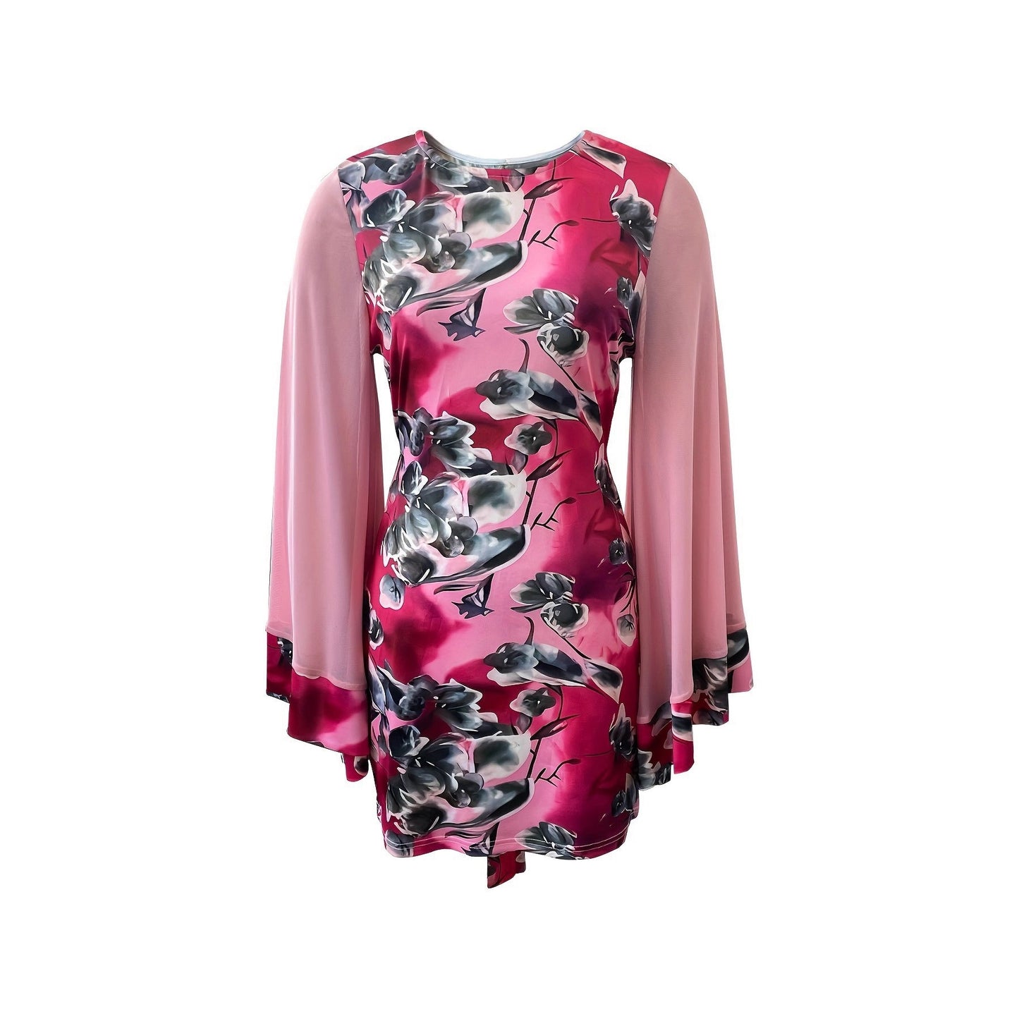 Womens Fashion Chiffon Long-Sleeve Mini Dress
