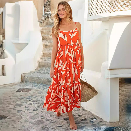 Printed A-line Long Casual Swing Dress For Women
