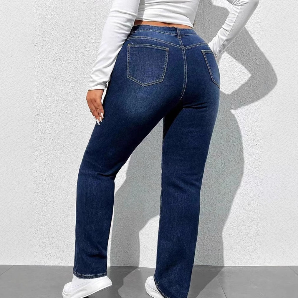 Women's Stretch Denim Straight-leg Pants