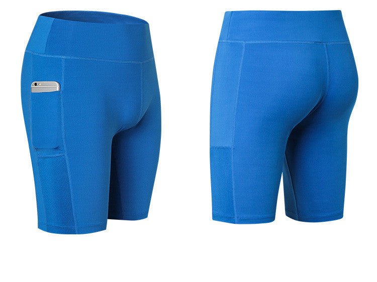 Women's Yoga Shorts Side Pockets Fitness Running Elastic Skinny Dry Perspiration Five Pants