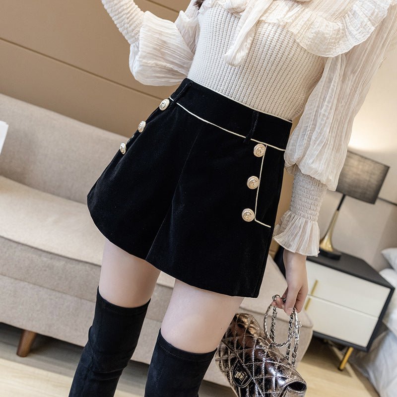 Large Size Gold Velvet Shorts Women's Loose And Thin High Waist Boots Pants