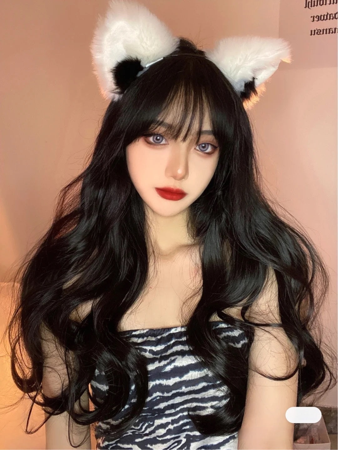 Women's Long Hair Full-head Wig Mid-length Fluffy Eight-character Bangs