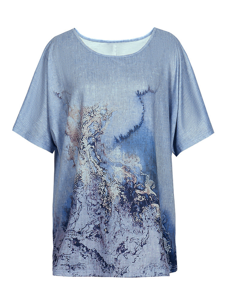 Løs afslappet T-shirt med rundt halsudskæring og print til kvinder