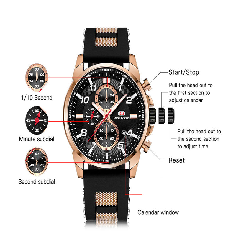 Multifunctional Sports Men's Watch With Three Eyes And Six Needles