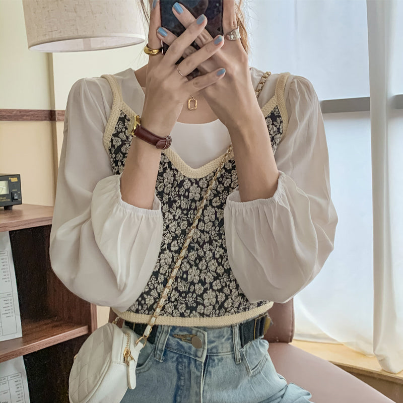 Women's Vintage V-Neck Floral Sleeveless Short Camisole