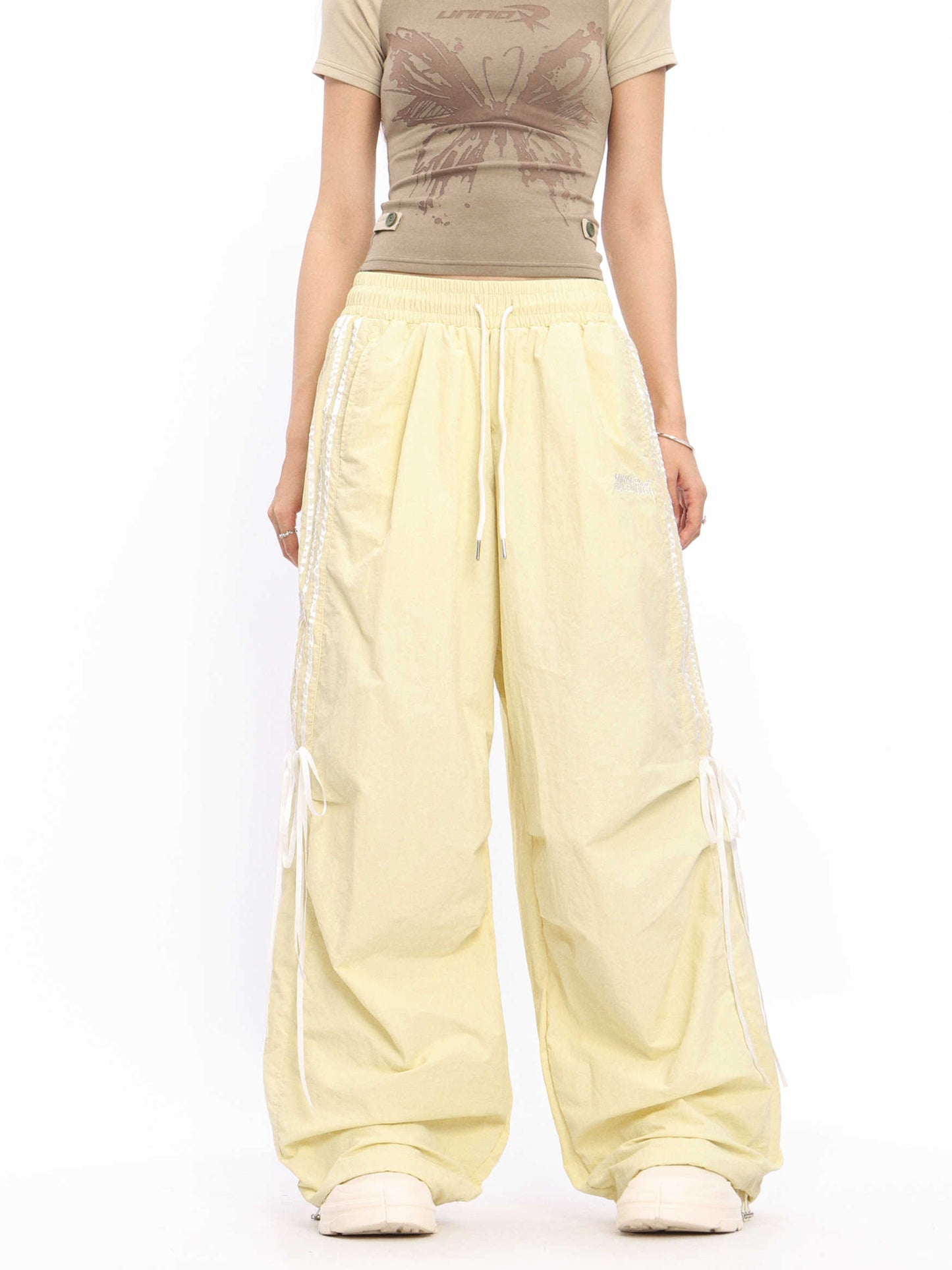 Colored Parachute Bow Bandage Overalls Sports Wide-leg Pants