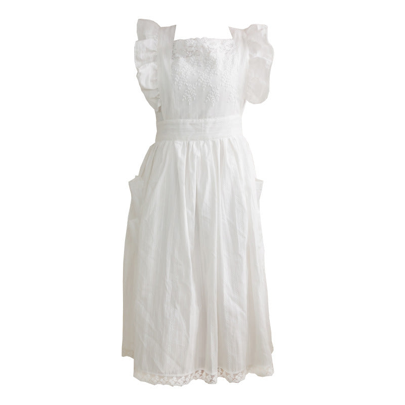 French-Style Vintage Ruffle Lace Apron Dress