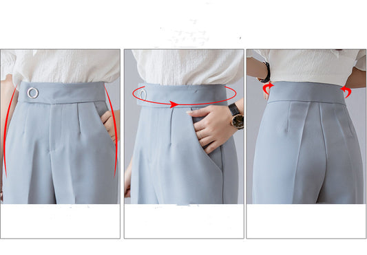 High Waist Cropped Chiffon Loose Straight Tube Trousers