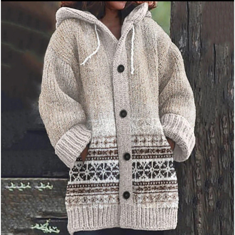 3D Printed Autumn Winter Coat Thickened Hooded Cardigan Sweater