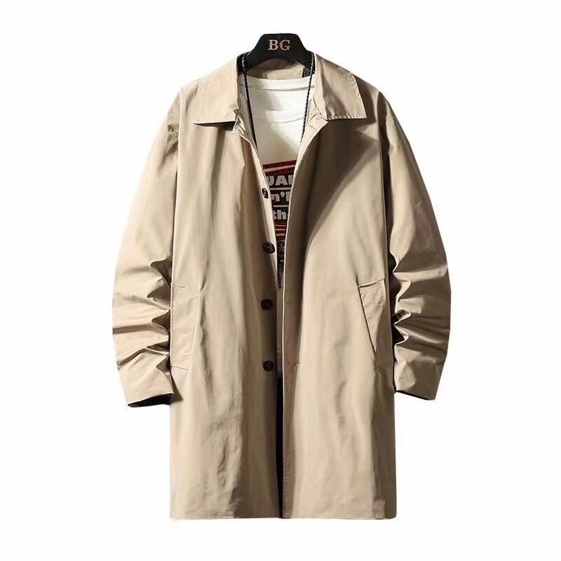 Trenchcoat Herre Mellemlang Forår Og Efterår Fritid