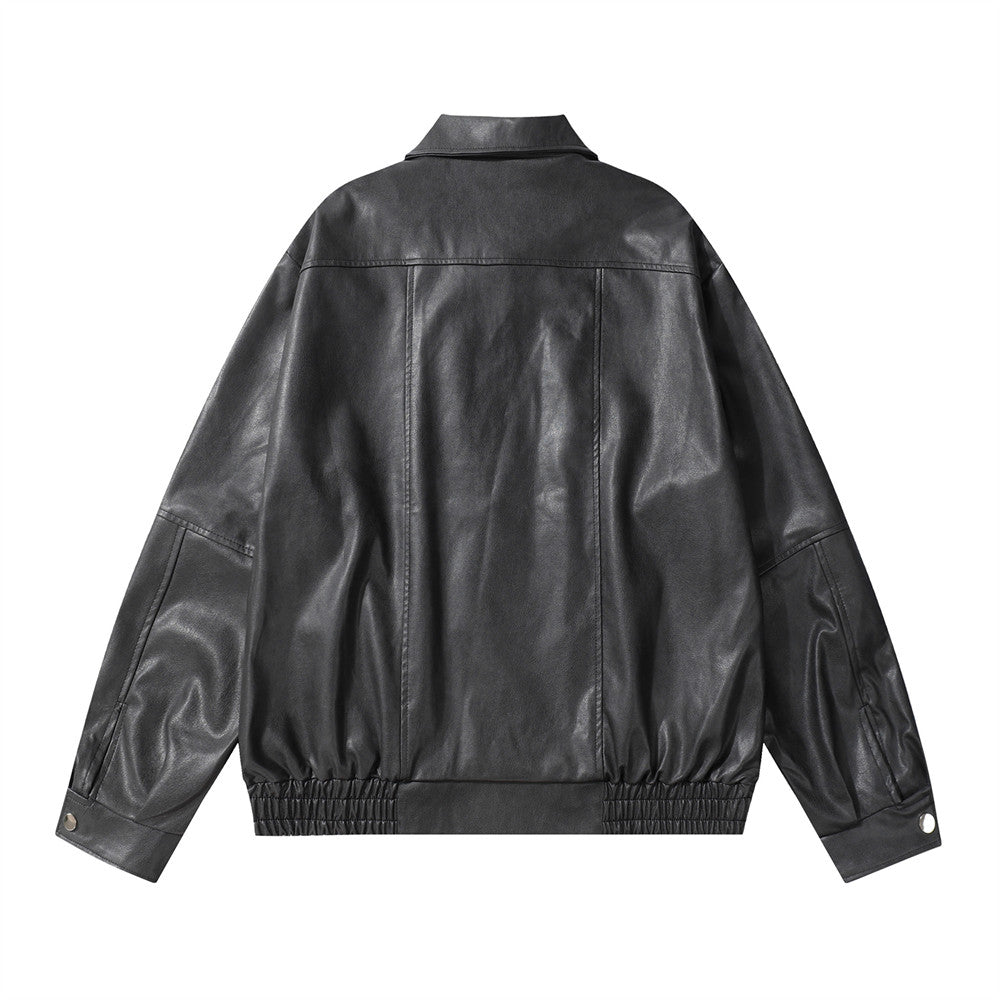 Biker's Men's Pilot Loose Split Stitching Lapel PU Leather Jacket