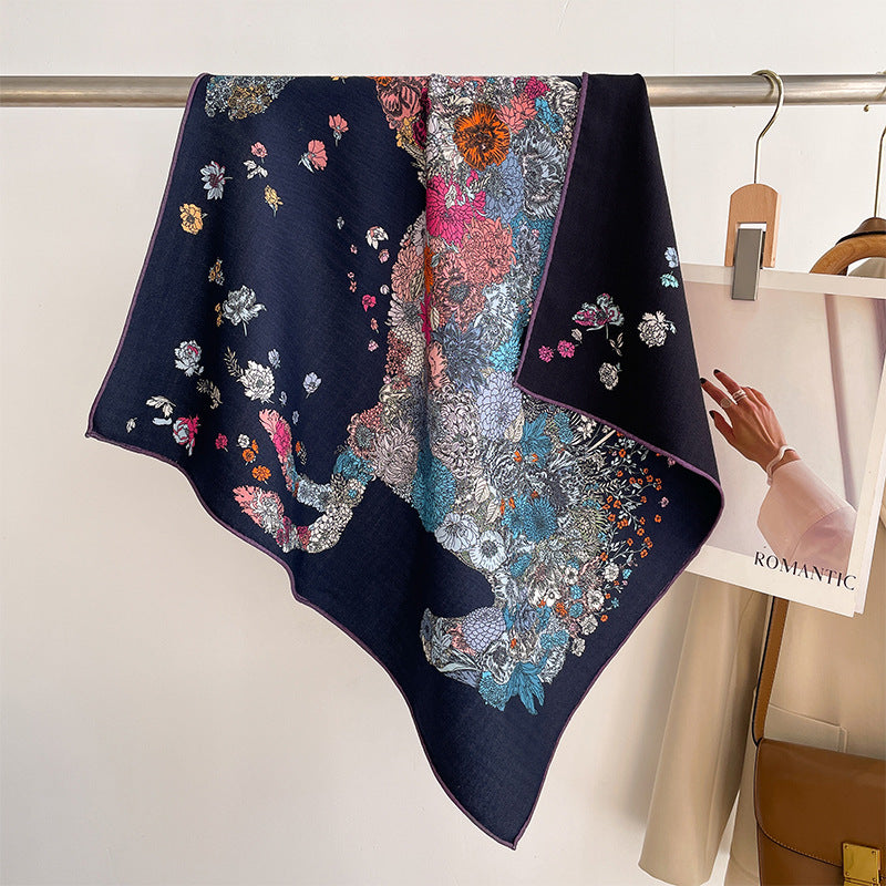 Tropical Jungle Double-color Silk Wool Square Scarf