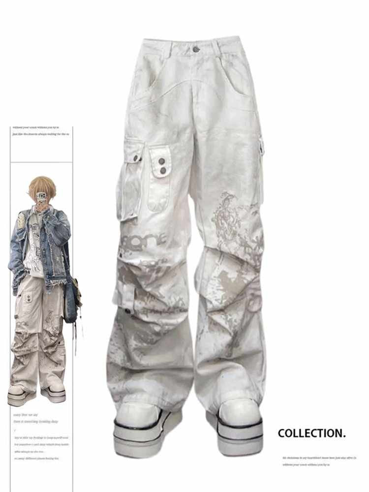 Retro Street Design Sense Wide-leg Workwear Jeans