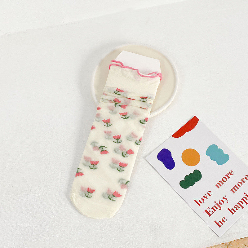Spring And Autumn Thin Glass Silk Tube Socks Japanese Socks Ins
