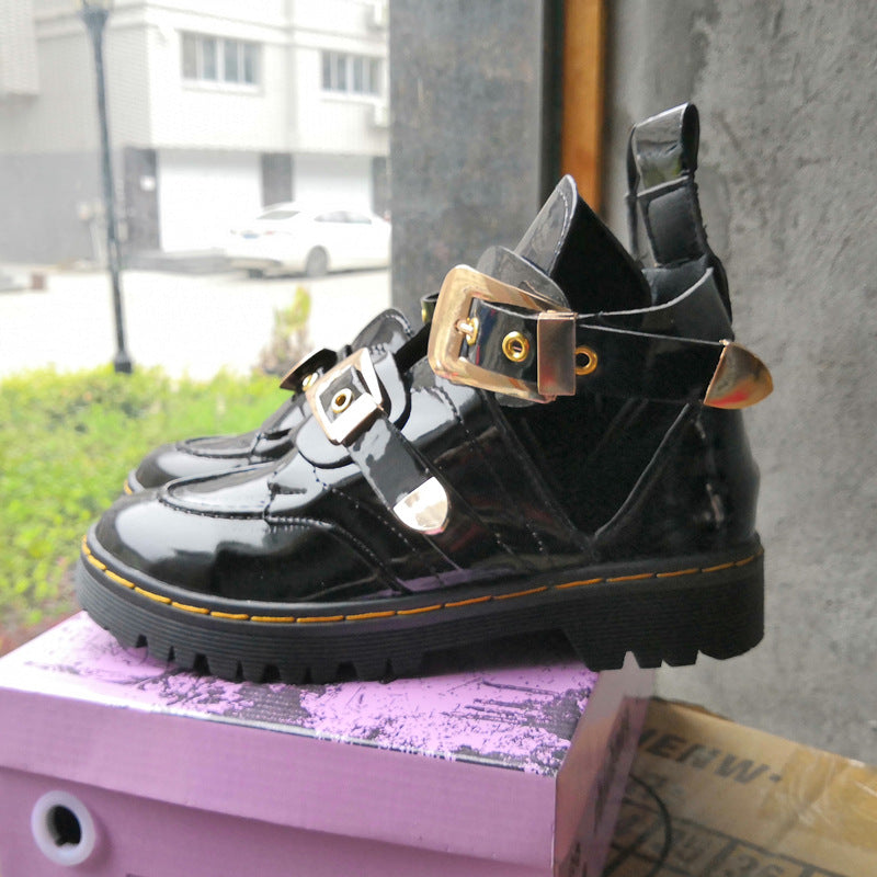 Patent Leather Metal Buckle Martin Boots Side Air Breathable Women