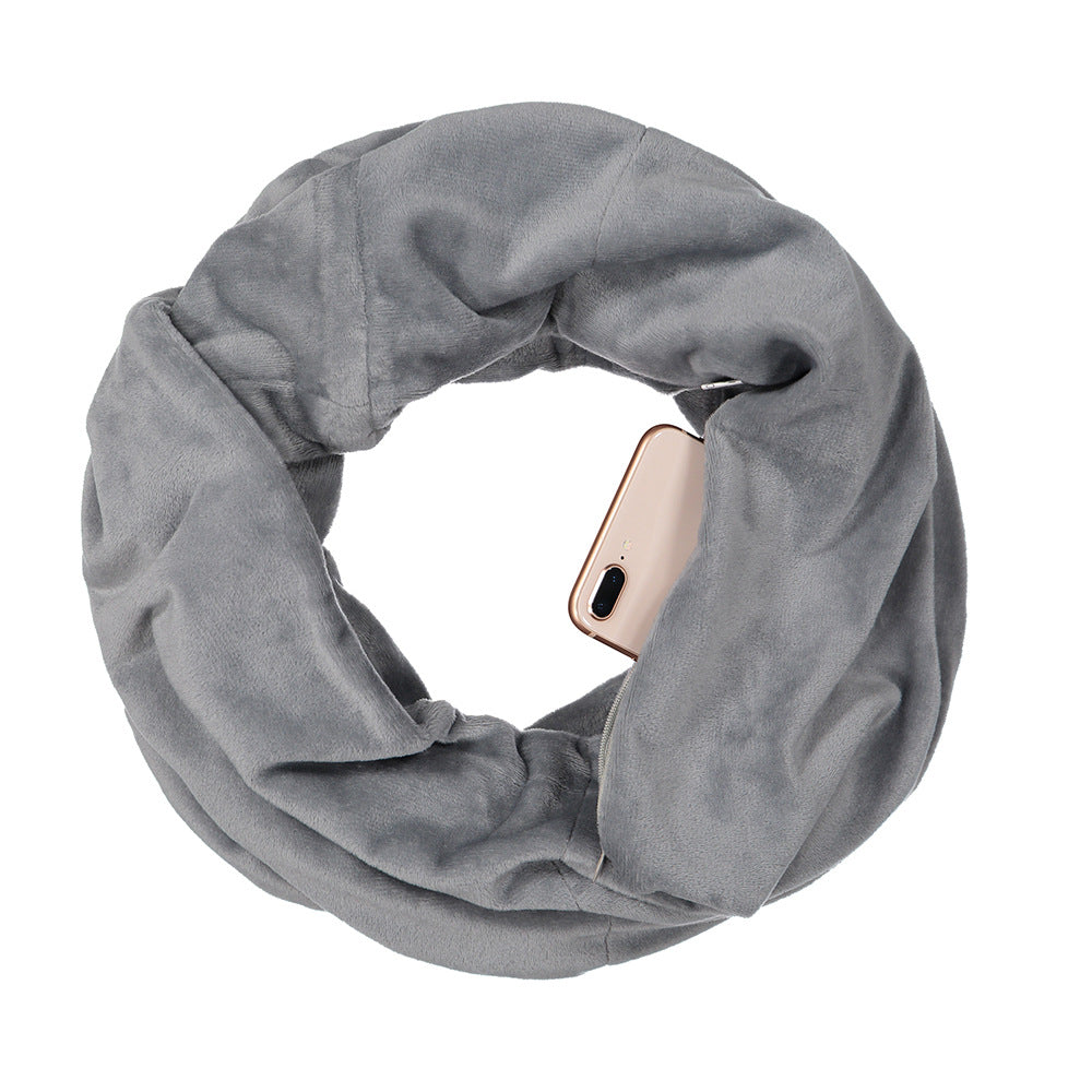 High Quality Soft Plush Warm Scarf Unlimited Zipper Travel Pocket Bib
