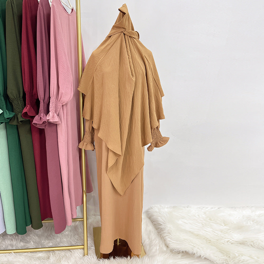 Dubai Turkey Solid Color Dress With Headscarf